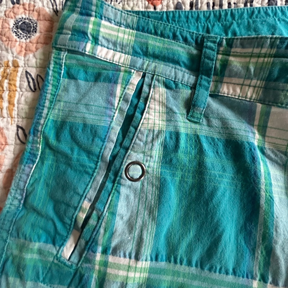 Prana Turquoise Plaid Shorts, SZ 12 - Picture 2 of 6
